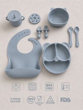 Silicone Baby Feeding Set - Gray | Amorie Baby